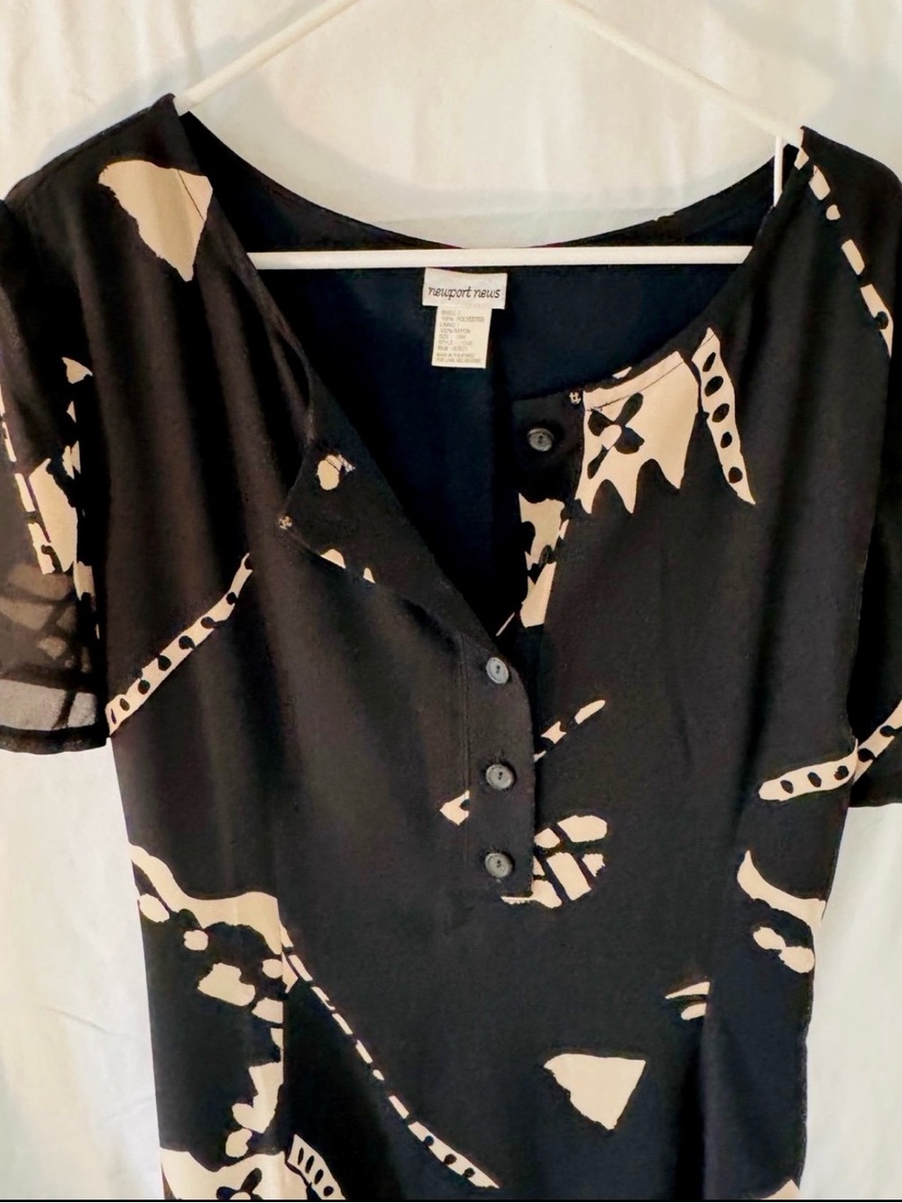 Vintage Newport News Abstract Print Dress | 18W | Black & Cream Midi Dress